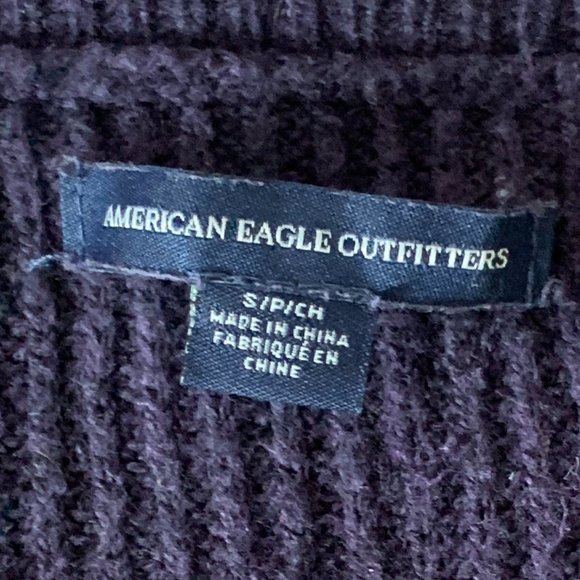 Navy V-neck Knit Sweater with Embroidered Sleeves - Picture 4 of 4